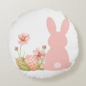 Cute Pink Easter Bunny with Spring Flowers  Rundes Kissen (Rückseite)
