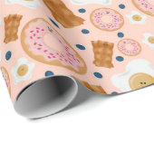 Cute Pink Eggs Bacon Donuts Seamless Geschenkpapier (Rolleneckpunkt)