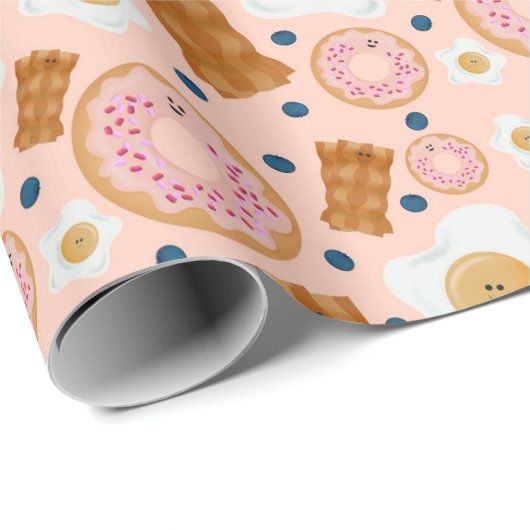 Cute Pink Eggs Bacon Donuts Seamless Geschenkpapier (Rolleneckpunkt)