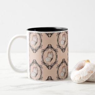 Cute Pink Elegante Schmetterling-Damaskus-Muster Zweifarbige Tasse