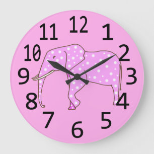 Cute Pink Elephant White Polka Dots Wall Clock Große Wanduhr