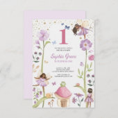 Cute Pink fairy Coquette primer cumpleaños Einladung (Vorne/Hinten)