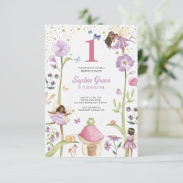 Cute Pink fairy Coquette primer cumpleaños Einladung