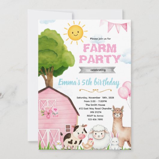 Cute pink farm barnyard invitation einladung (Vorderseite)
