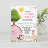Cute pink farm barnyard invitation einladung (Stehend Vorderseite)