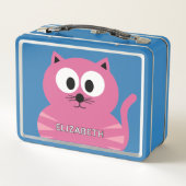 Cute Pink Fat Cat - Custom Name Metall Brotdose (Rückseite)