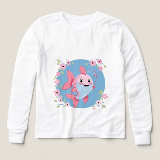 Cute Pink Fish – Kids’ Long Sleeve Tee (Design Vorderseite)