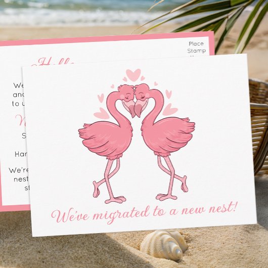 Cute Pink Flamingo Change of Address Tropical Love Postkarte