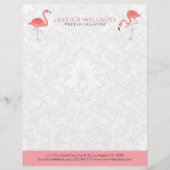 Cute pink Flamingo White Damasks Background Briefbogen (Vorderseite)