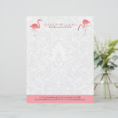 Cute pink Flamingo White Damasks Background Briefbogen (Stehend Vorderseite)