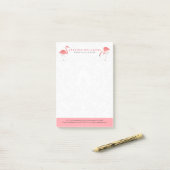 Cute pink Flamingo White Damasks Background Post-it Klebezettel (Auf Schreibtisch)