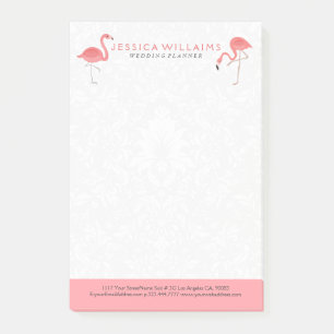 Cute pink Flamingo White Damasks Background Post-it Klebezettel