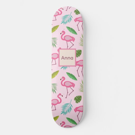 Cute Pink Flamingo with Tropical Leaves custom  Skateboard (Vorderseite)