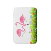 Cute Pink Flamingos & Spring Flowers Badematte (Vorderseite Vertikal)