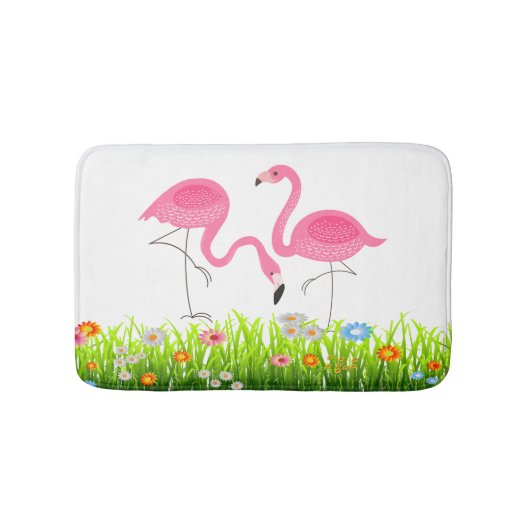 Cute Pink Flamingos & Spring Flowers Badematte (Vorderseite)
