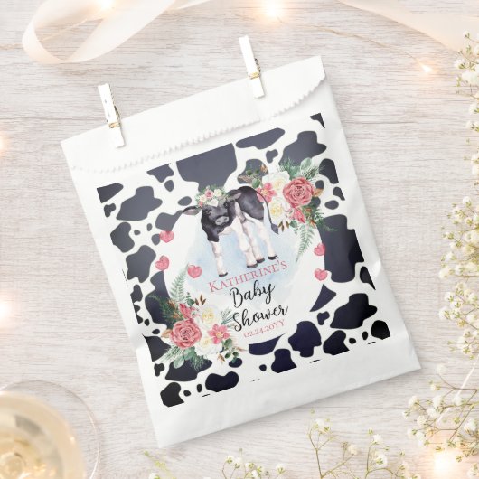 Cute Pink Floral Holy Cow Girl Baby Shower Geschenktütchen (Ausgeschnitten)
