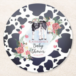 Cute Pink Floral Holy Cow Girl Baby Shower Runder Pappuntersetzer