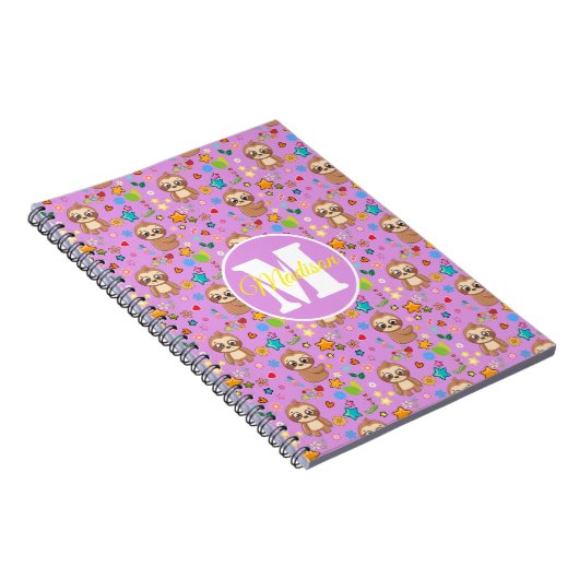 Cute Pink Floral Sloth Pattern Notizblock (Rechte Seite)