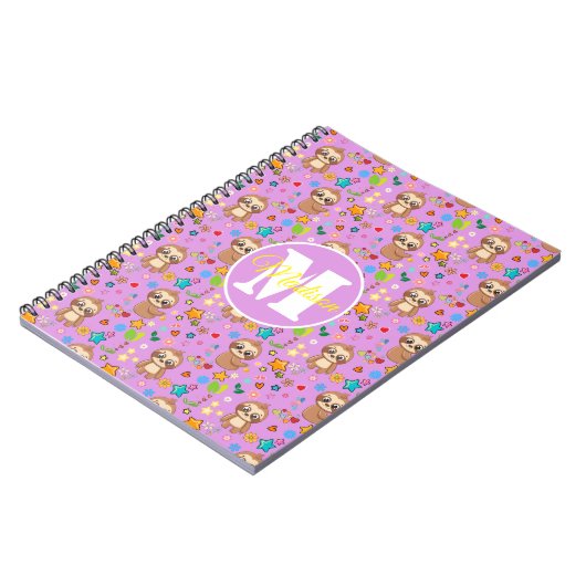 Cute Pink Floral Sloth Pattern Notizblock (Linke Seite)
