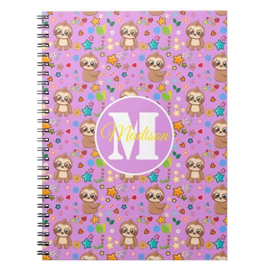 Cute Pink Floral Sloth Pattern Notizblock (Vorderseite)