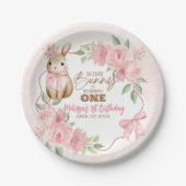 Cute Pink Floral Some Bunny Turning One Birthday  Pappteller (Vorderseite)