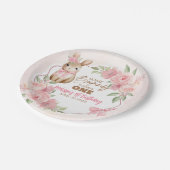 Cute Pink Floral Some Bunny Turning One Birthday  Pappteller (Schrägansicht)