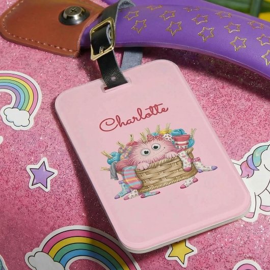 Cute Pink Fluffy Sock Monster Kids Design Gepäckanhänger