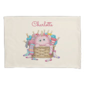 Cute Pink Fluffy Sock Monster Kids Design Kissenbezug (Vorderseite)