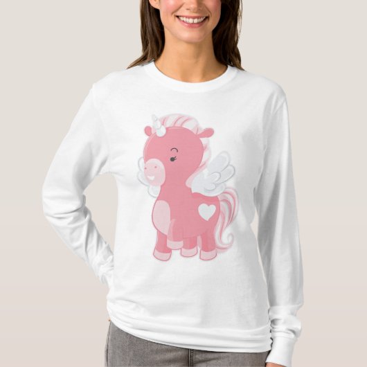 Cute Pink Flying Unicorn Pegacorn T-Shirt (Vorderseite)