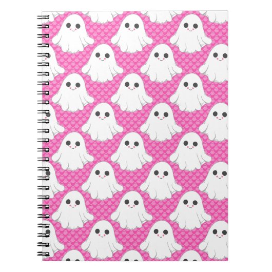 Cute Pink Ghost Pattern Kawaii Halloween Spiral Notizblock (Vorderseite)