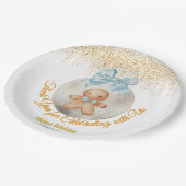 Cute Pink Gingerbread   boy Bauble Christmas  Pappteller (Schrägansicht)