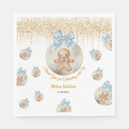  Cute Pink Gingerbread boy in Christmas Bauble  Serviette (Vorderseite)