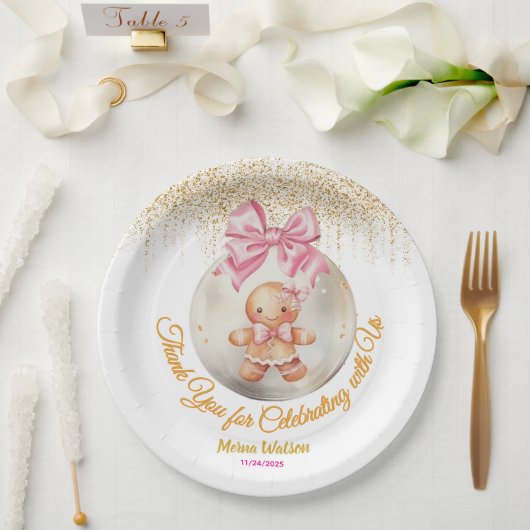 Cute Pink Gingerbread Girl Bauble Christmas Baby  Pappteller (Hochzeit)