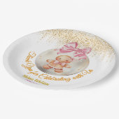 Cute Pink Gingerbread Girl Bauble Christmas Baby  Pappteller (Schrägansicht)