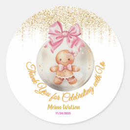 Cute Pink Gingerbread Girl Bauble Christmas Baby Runder Aufkleber