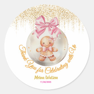 Cute Pink Gingerbread Girl Bauble Christmas Baby Runder Aufkleber
