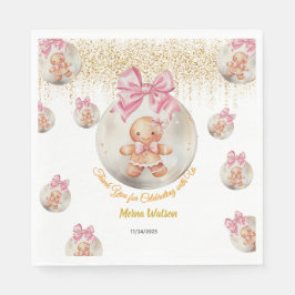  Cute Pink Gingerbread Girl in Christmas Bauble  Serviette