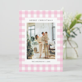 Cute Pink Gingham Plaid 5 Photo Christmas Feiertagskarte