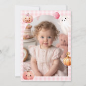 Cute Pink Gingham Spooky One Photo First Birthday Einladung (Rückseite)
