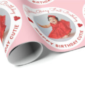 Cute Pink Girly Berry First Birthday Photo Geschenkpapier (Rolleneckpunkt)