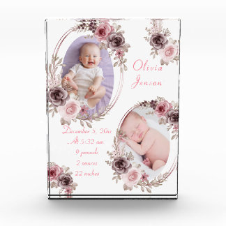 Cute Pink Gold Floral Watercolor Baby Girl Photo  Fotoblock