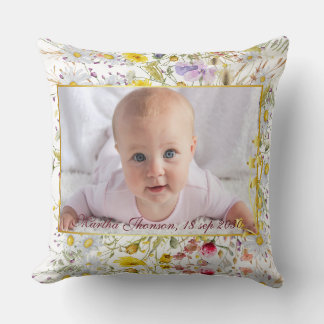 Cute Pink gold Floral Watercolor Baby Girl Photo  Kissen