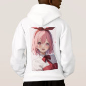 Cute Pink-Haired Anime Girl Illustration Hoodie (Rückseite)