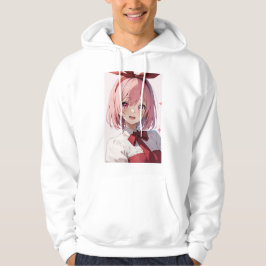 Cute Pink-Haired Anime Girl Illustration Hoodie
