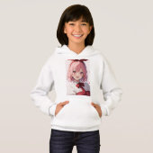 Cute Pink-Haired Anime Girl Illustration Hoodie (Vorne ganz)