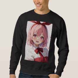 Cute Pink-Haired Anime Girl Illustration Sweatshirt