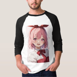 Cute Pink-Haired Anime Girl Illustration T-Shirt