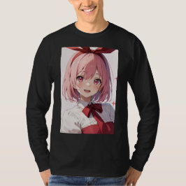 Cute Pink-Haired Anime Girl Illustration T-Shirt