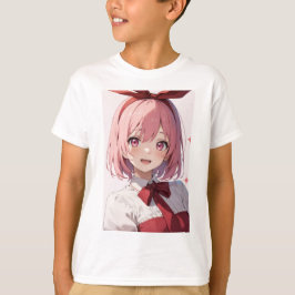Cute Pink-Haired Anime Girl Illustration T-Shirt