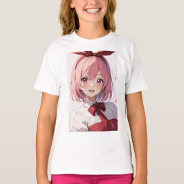 Cute Pink-Haired Anime Girl Illustration T-Shirt